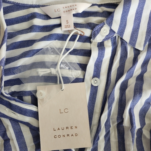 LAUREN CONRAD BLUE AND WHITE STRIPED BLOUSE, SIZE SMALL - Picture 2 of 5
